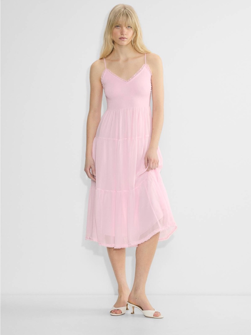 Aritzia Wilfred Tuberose Smocked Midi Dress - Villa Pink - Medium